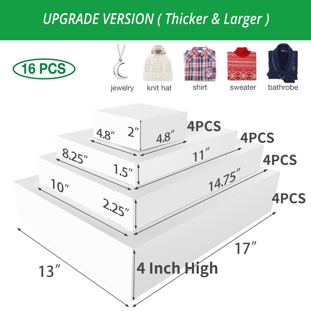16 White Gift Wrap Boxes Bulk with Lids for Wrapping Extra Large Clothes and ...