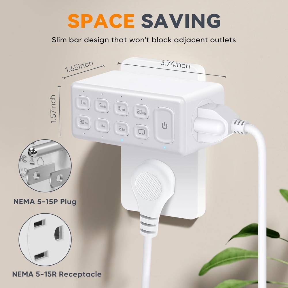 TOPELER Countdown Timer Dual Outlet, Programmable Electrical 2- Pack, White