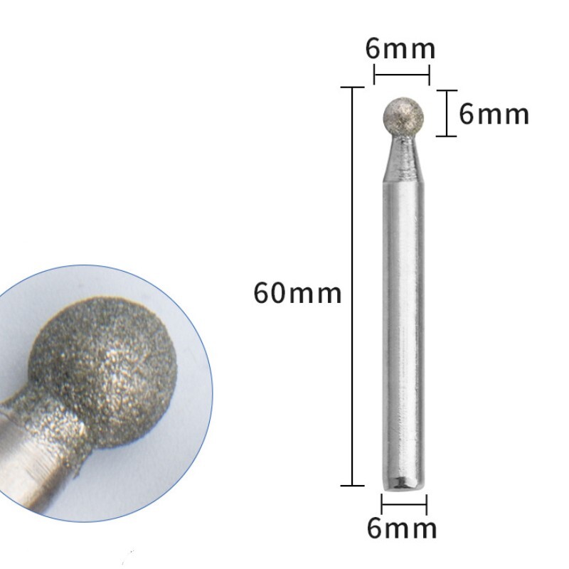 2pcs Diamond Mounted Points 120 Grit 6mm Sphere Head Grinding Rotary Bit