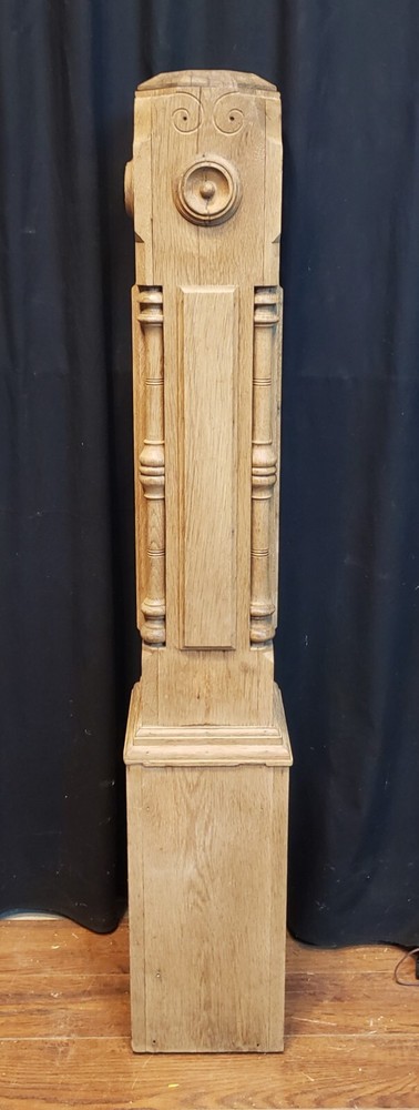 Newly Stripped Ornate Solid Oak Newel Post 53 1/2" x 9" GA9678