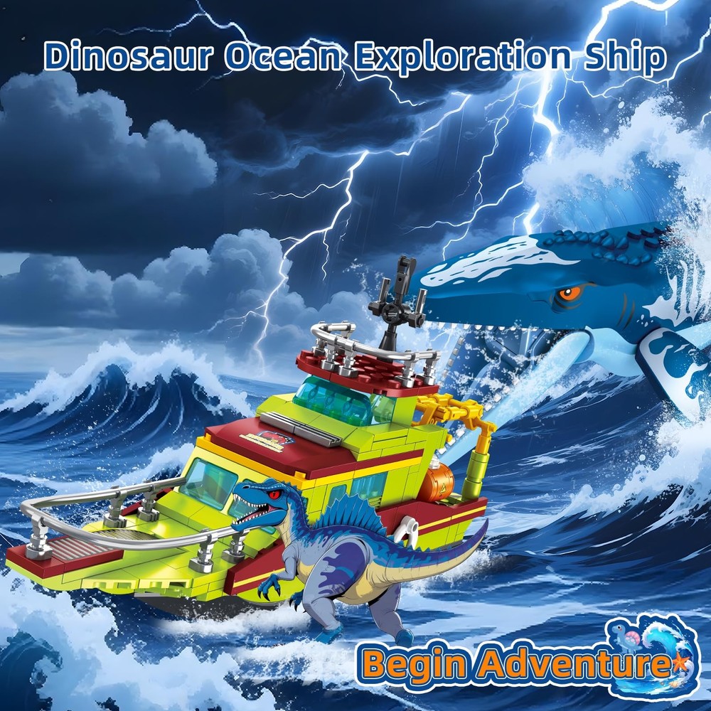 kiothdre 3 in 1 Ocean Explorer Dinosaur Building Set Compatible Medium, Blue