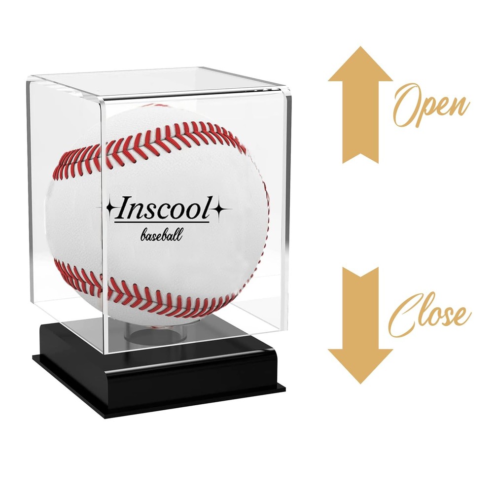 Baseball Display Case UV Protected Acrylic Transparent Rounded Base Inscool