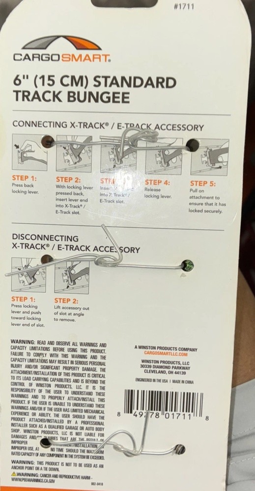 CARGO SMART 1711 2 PC 6" STANDARD TRACK BUNGEE X-TRACK