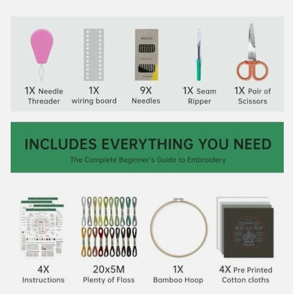 Embroidery Kit for Beginners - Learn 38 Stitches, Step-by-Step Guide & Accessori