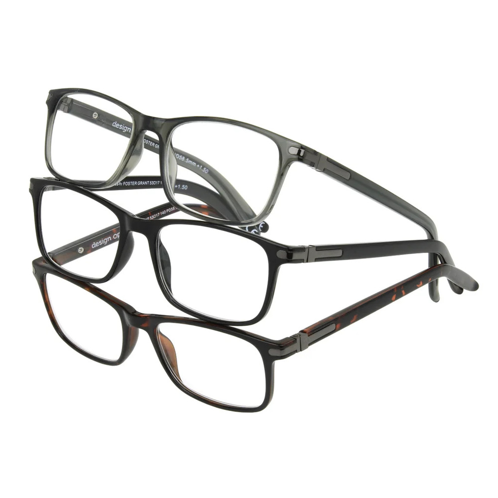 Design Optics by Foster Grant Cole Full Rim Rectangular Reading Glasses 3-pack B
