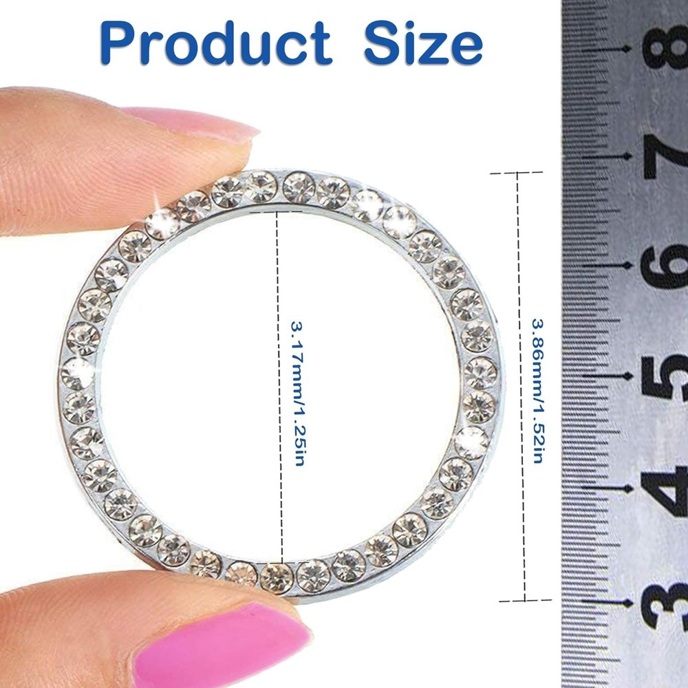 2pcs Bling Car Engine Start Button Cover Diamond Crystal Push Start Stop Butt...