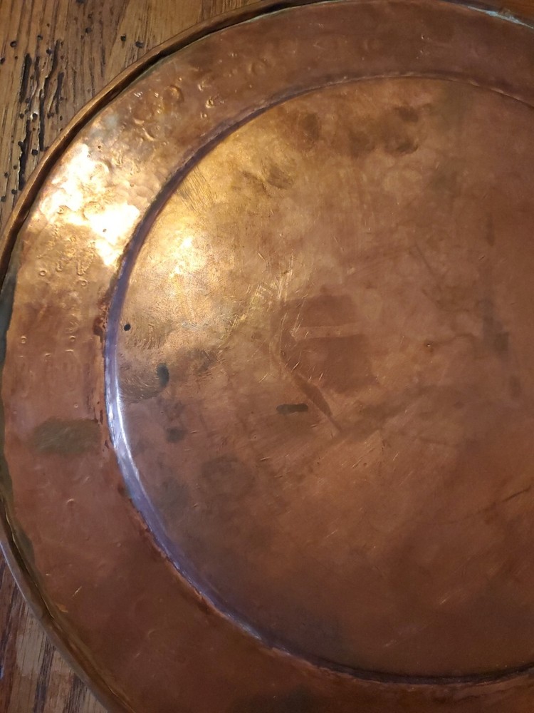 Vintage Copper Plate Hand Hammered Decor Edge Pattern Design Beautiful