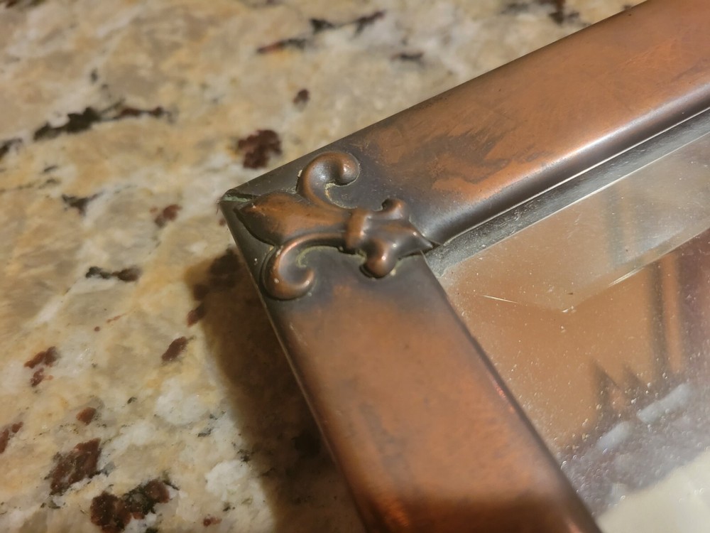 Copper Mirror Fleur-de-lis Early 1900s Square