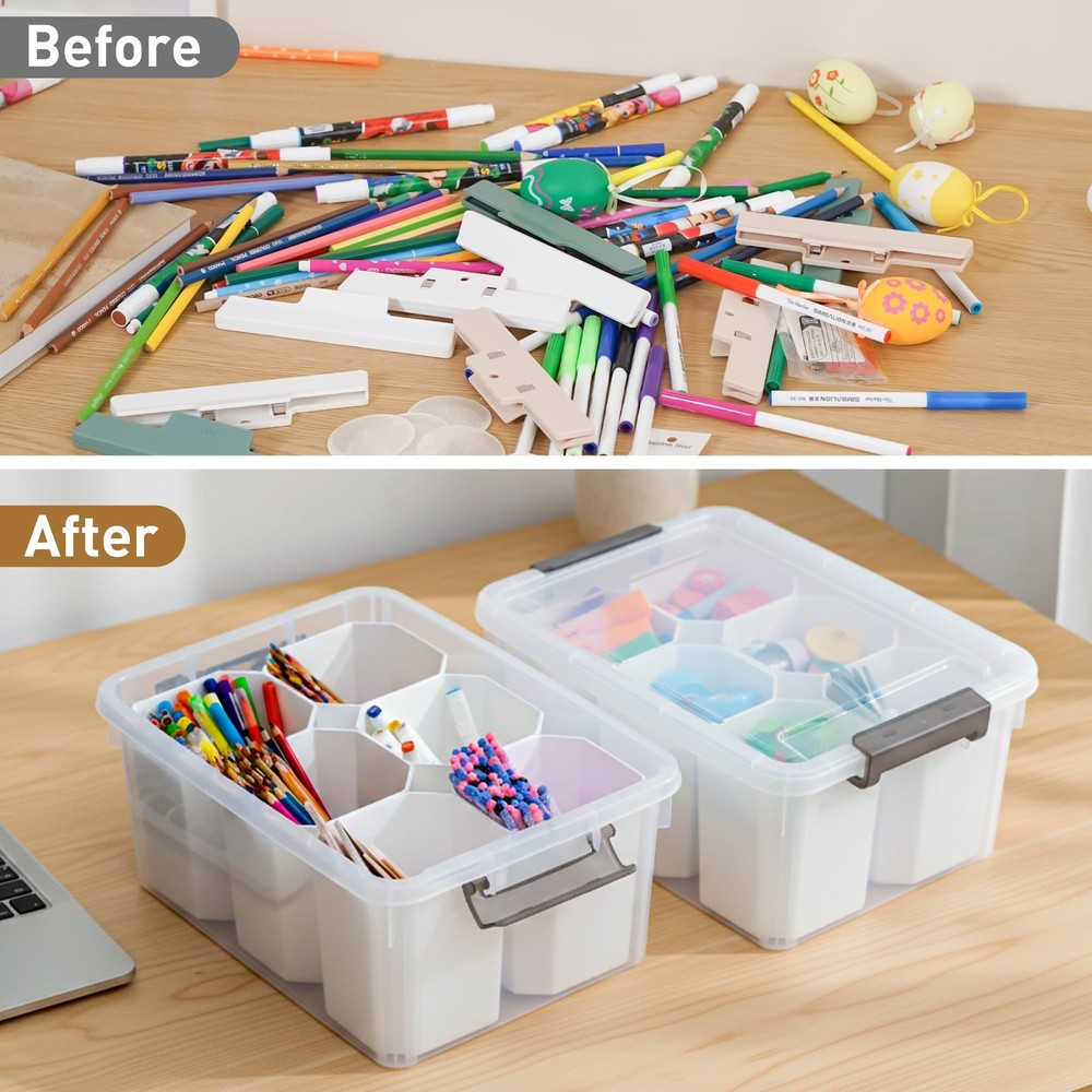 17 QT Plastic Storage Bins Clear Storage with Lids Multipurpose Stackable Sto...