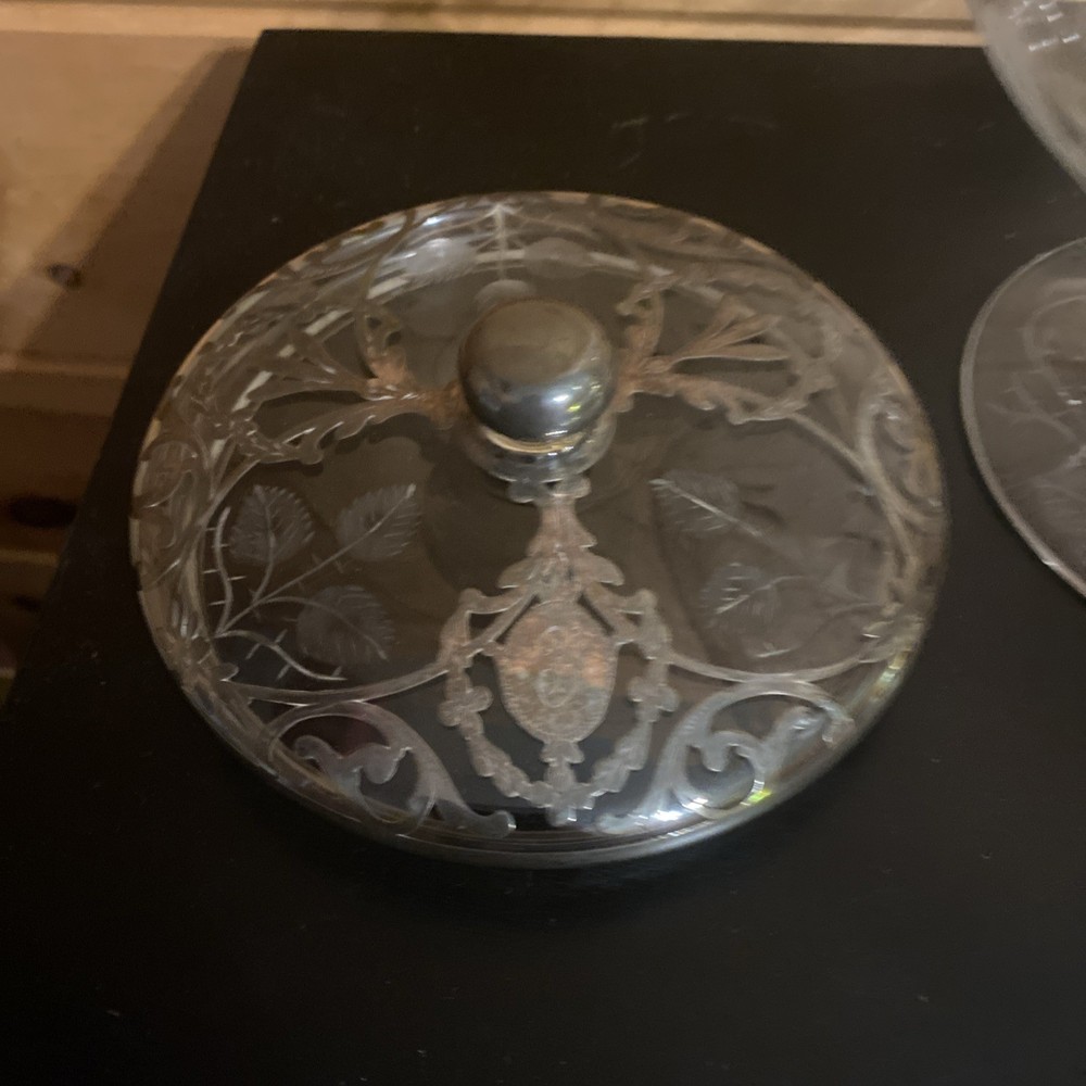 Etched Glass Compote With Silver Overlay Beautiful!