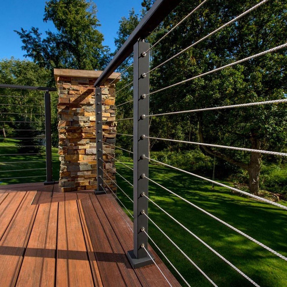 42" Cable Railing Post, Adjustable Top Level Drilled Railing Line Handrail Post