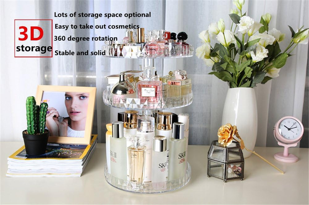 Diamond Pattern Three Layers Perfume Organizer, 360 Rotating Diamond Cosmetic St