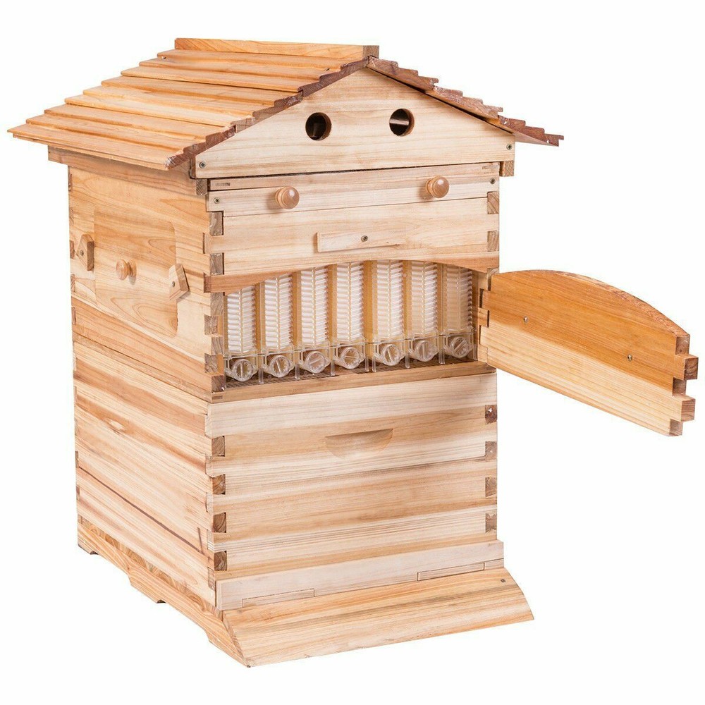 Cedarwood Auto Seep Bee Hives Bee House Boxes + 7 Plastic Beekeeping Frames Gift