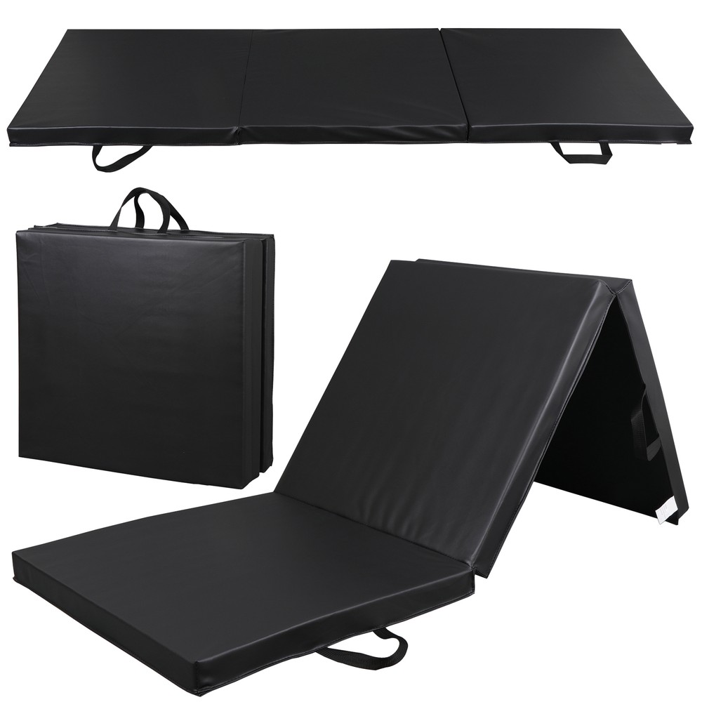6'x2'x2" Tri-Fold Folding Gym Exercise Mat Stretching Yoga Mat Black with Handle