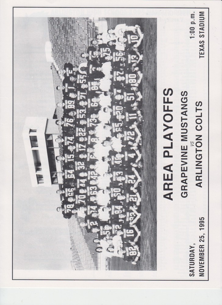 1995 TEXAS 5A AREA PLAYOFF FOOTBALL  program  GRAPEVINE vs ARLINGTON