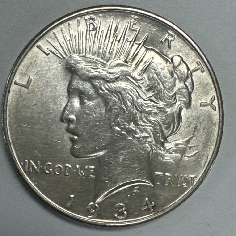 1934-D $1 Peace Silver Dollar AU.