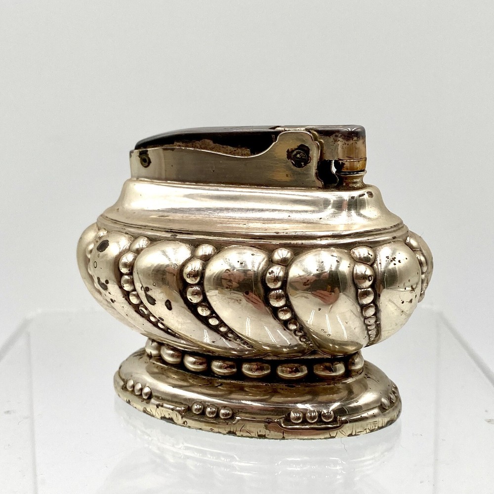 1950s Vintage Ronson “CROWN” Silver-Plated Table Lighter Instructions & Box