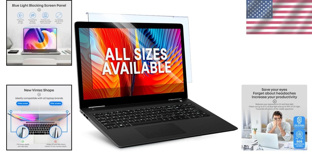 15.6" Blue Light Screen Filter - Easy Install Eye Protection, 14.2"
