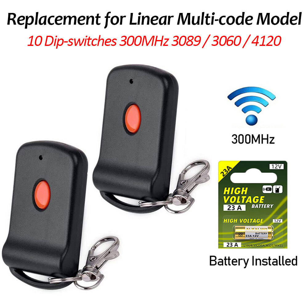 2pcs For Linear/MultiCode Gate Remote Control Opener Black 1089/3089/3070/3060