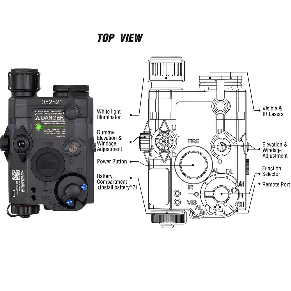 Visible Green Laser with IR & White LED Flashlight, Battery Powered