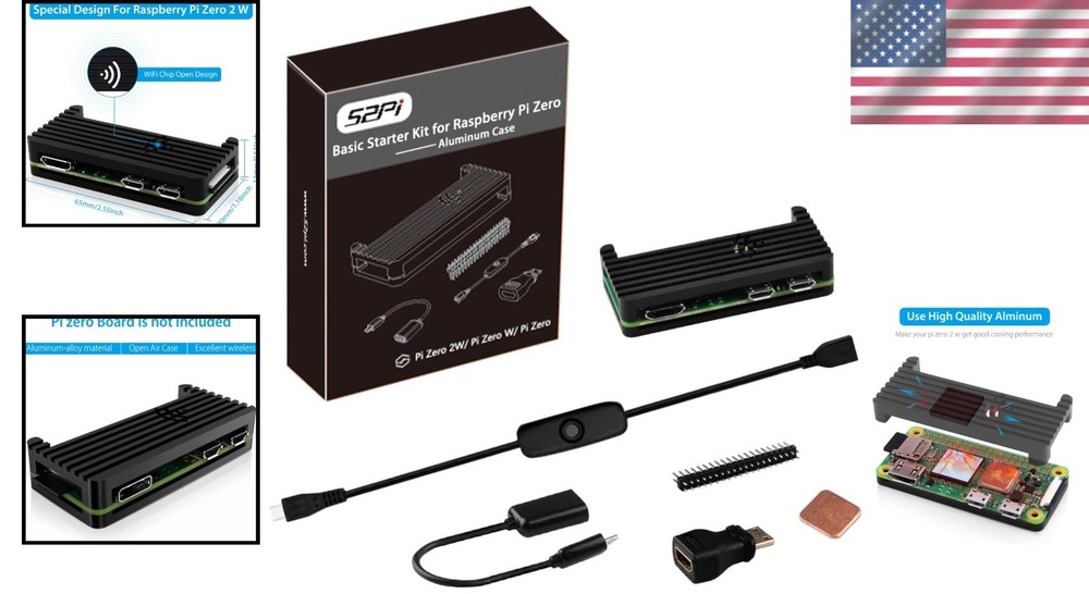 Complete Aluminum Cooling Case for Raspberry Pi Zero 2 W - Includes OTG & Switch