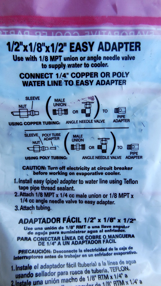 DIAL EASY ADAPTER 1/2" x 1/8" x 1/2" Attach to 1/2" Metal, Brass or PVC Pipe