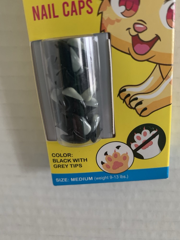 Kitty Kat Black & Gray Nail Caps. ( Size Medium )