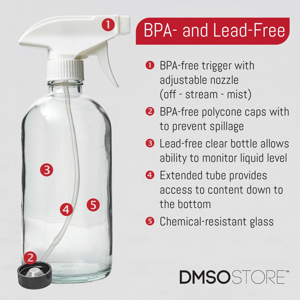 DMSOSTORE 8 oz. Glass Spray Bottles 2 Pack w/ White Trigger Sprayer, Adjustable