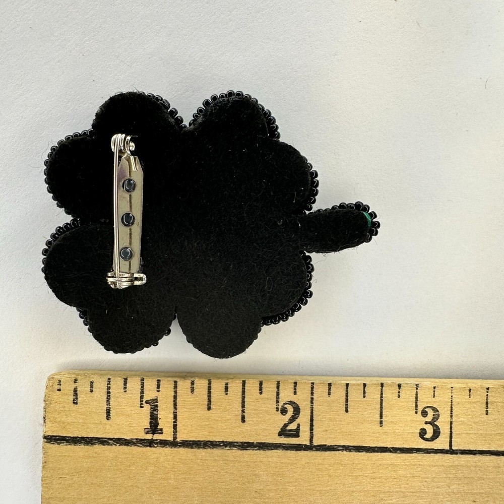 Four Leaf Clover Felt and Glass Rhinestone Brooch