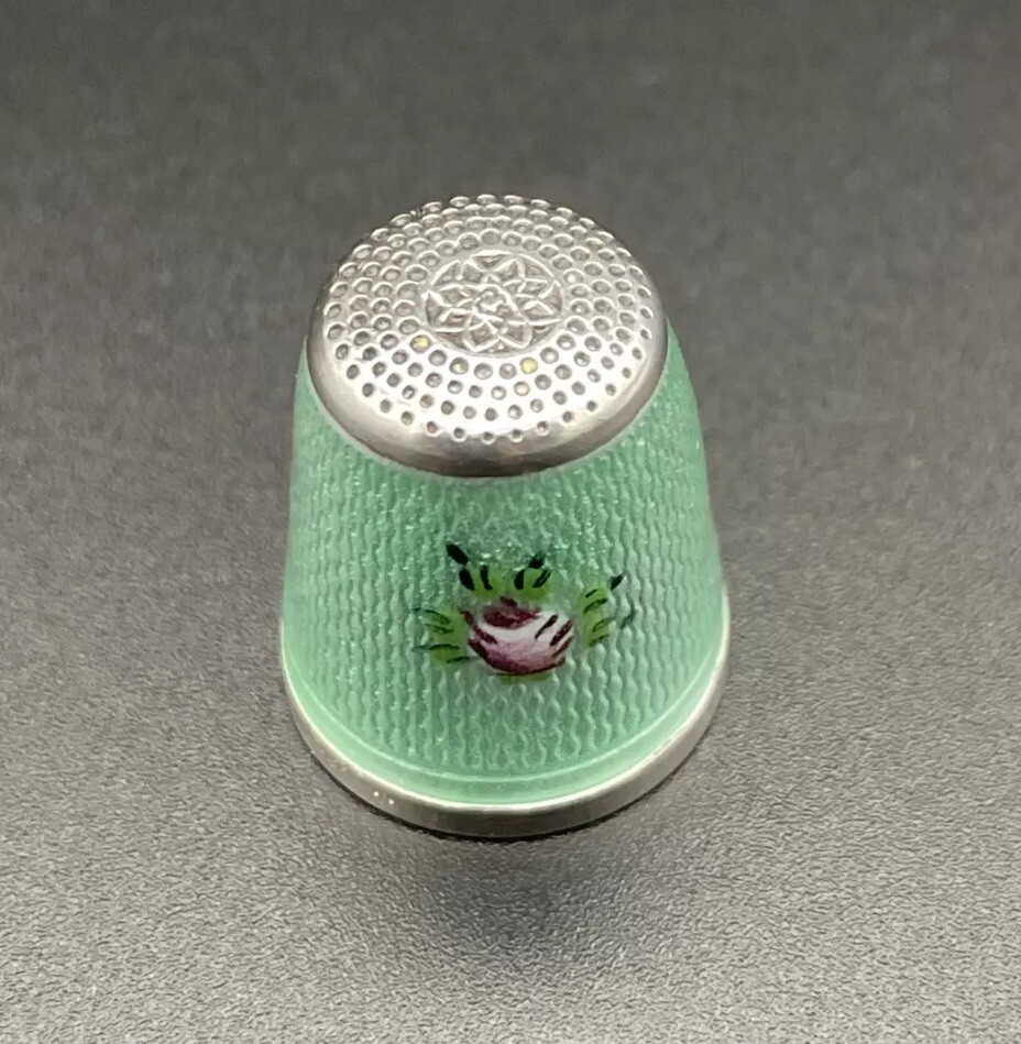 Sterling Silver & Guilloche Enamel Thimble Rose Decorations Great Condition