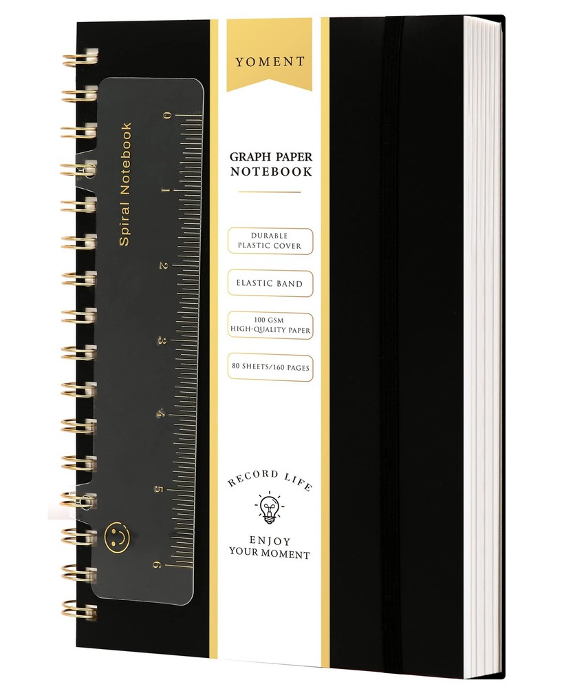 Yoment Graph Paper Spiral Notebook A5 Graphing A - - A5, Black