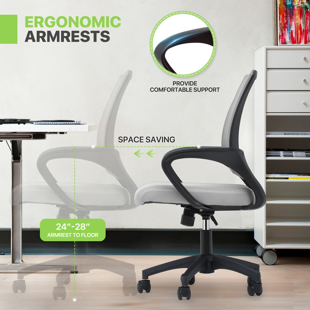 Adjustable Height Computer Home Office Ergonomic Desk Mesh Chair Light Grey