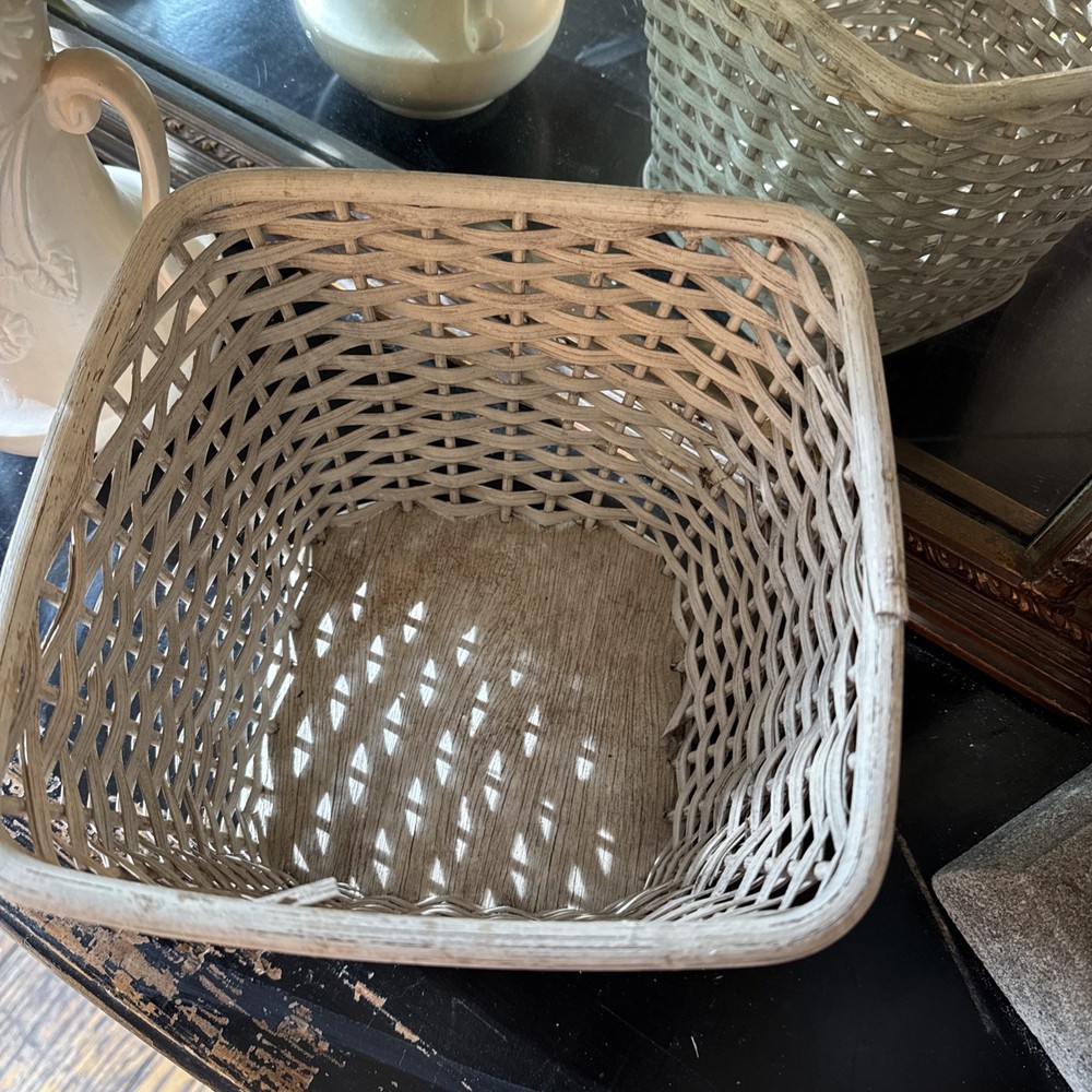 Vintage Boho Chic White Wicker Square Basket