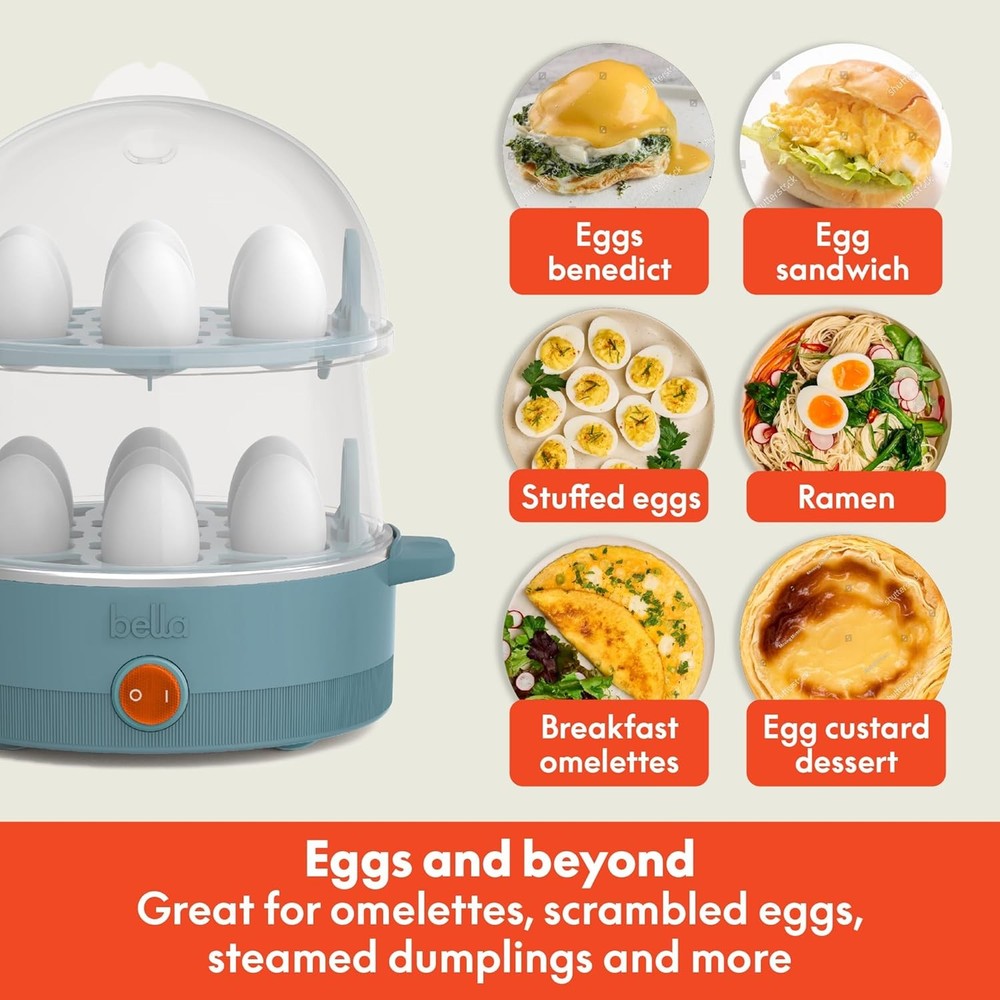 "BELLA Electric Egg Cooker 14 Eggs Double Stack Auto Shutoff for Boiled Omelets"
