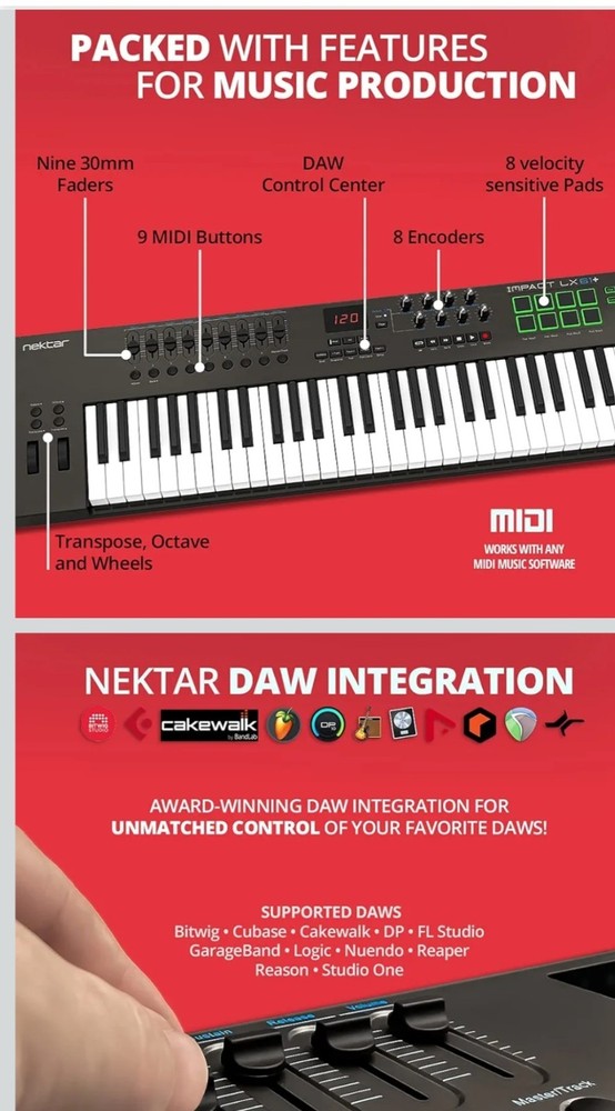 Nektar Impact LX61+ Keyboard Controller - Multicolored
