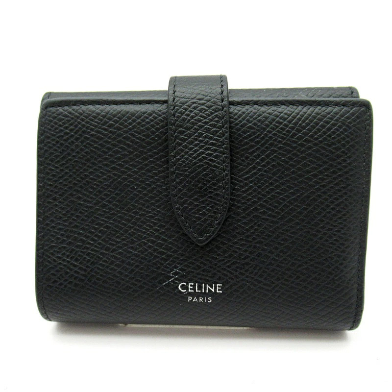Celine Leather Fine Strap Wallet Black Women