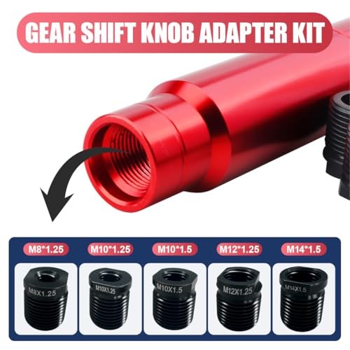 5PCS Gear Shift Knob Thread Adapter Kit - Aluminum Alloy Universal Manual Black