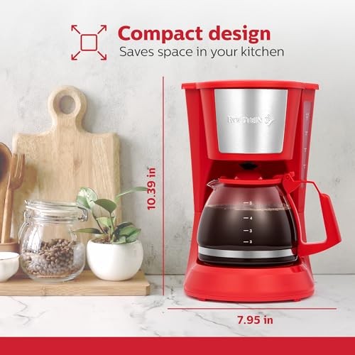 - Drip Coffee Maker - Convenient and User Friendly with Permanent 5 Cup Red