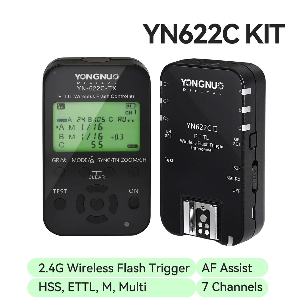 YN622C-KIT Wireless -TTL Flash Trigger Kit, with Screen for Canon, Including ...