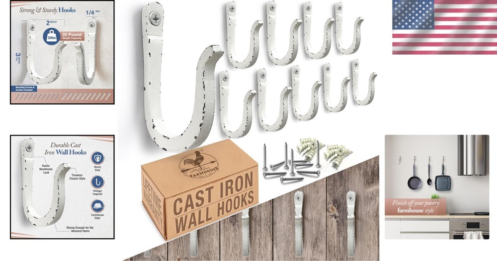 Decorative Rustic Hooks for Coats or Pots - 10 Pcs