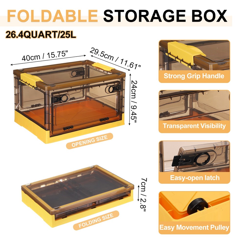 26.4 Quart Plastic Stackable Storage Bins Foldable Box for Bedroom(Yellow)