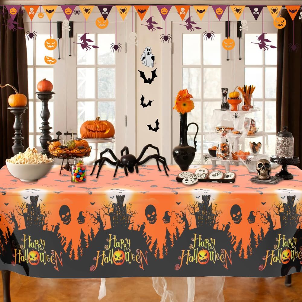 2Pc Halloween Tablecloth 54"x108" Rectangular Table Covers Halloween Party Decor