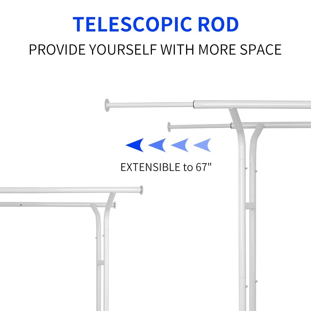 White Double Rod Garment Rack for Hanging Clothes, Rolling Clothes Organizer ...