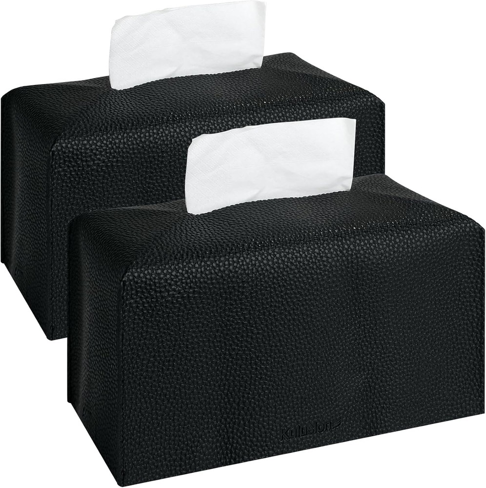 Tissue Box Cover, Rectangular with Bottom Belt - PU Leather Tissue Cover