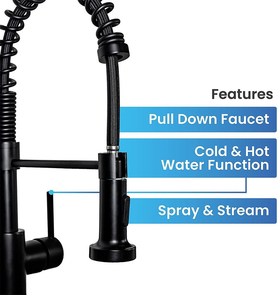 Döretz Pulldown Kitchen Faucet with Single Handle, Lead-Free Brass, Matte Black