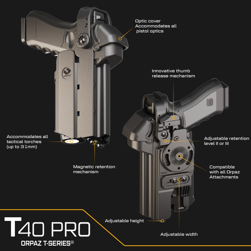 Orpaz Glock 45 T40PRO Medium Light Holster, Paddle
