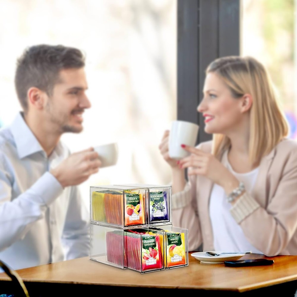 4 Pack Tea Bag Drawers Organizer, Clear Plastic Stackable Tea Organizers and ...