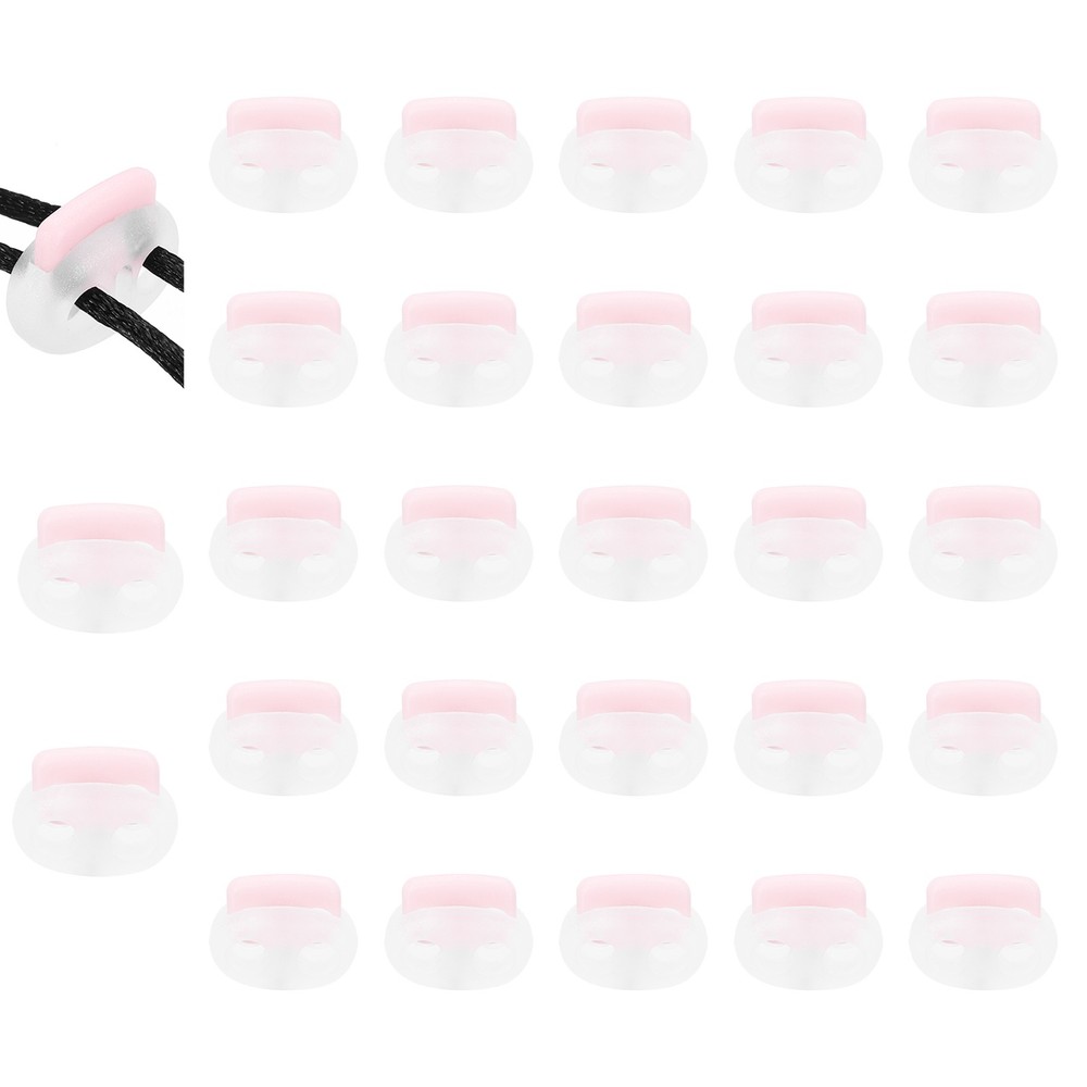 25Pcs Plastic Spring Cord Lock Double Hole Stopper Transparent Pink