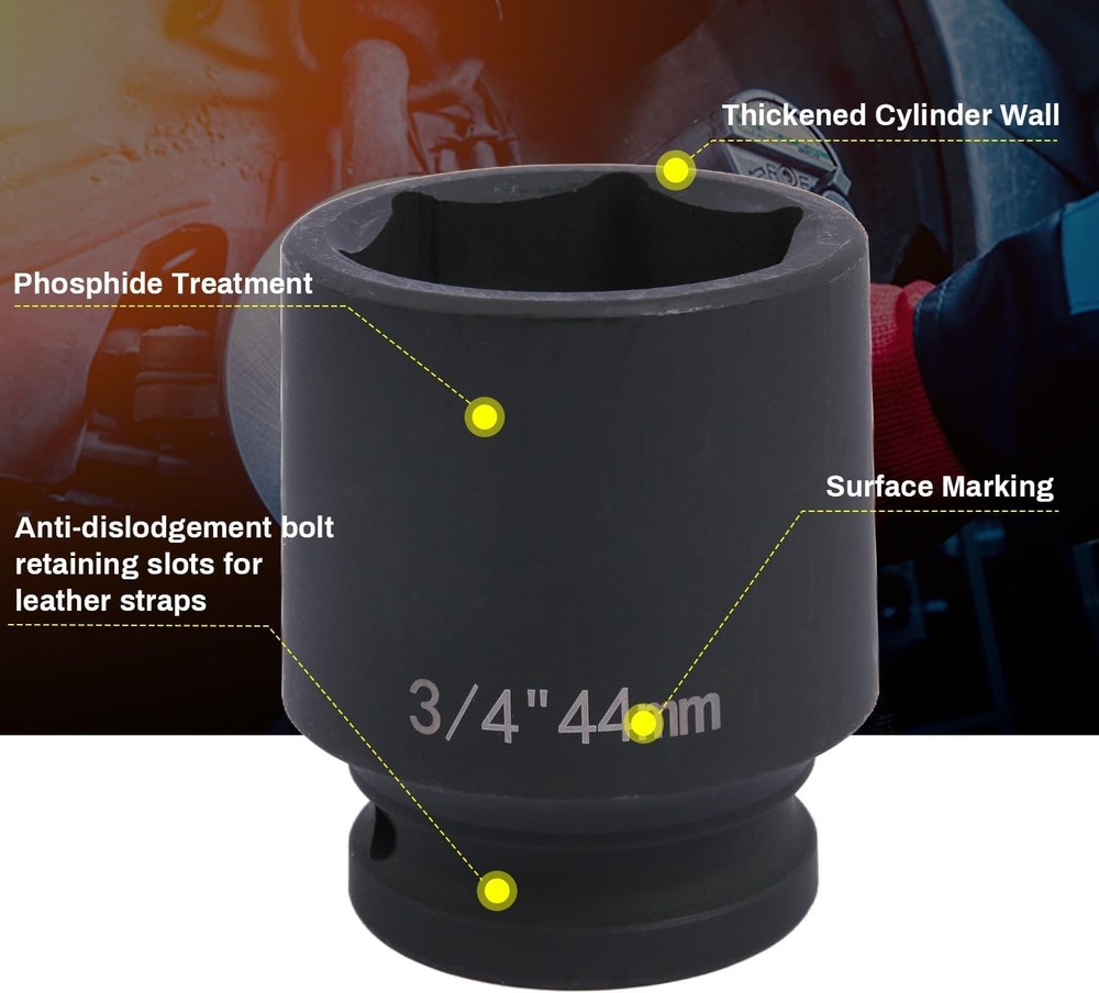 3/4" Drive 44mm Impact Socket，6-Point Standard Sockets Made with
