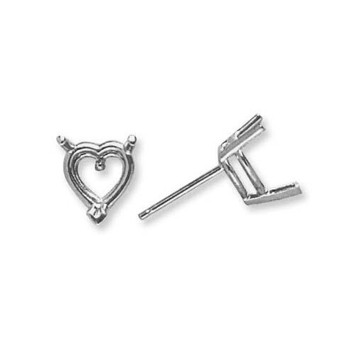 Heart Shaped Earrings Castings Settings Push Back Solid Real 14K White Gold